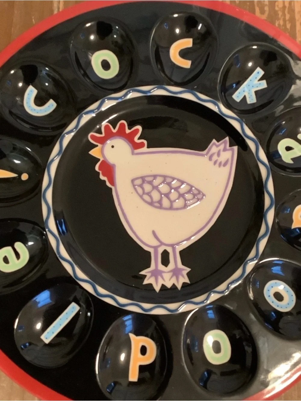 Chicken Egg Serving Platter – Black and Red